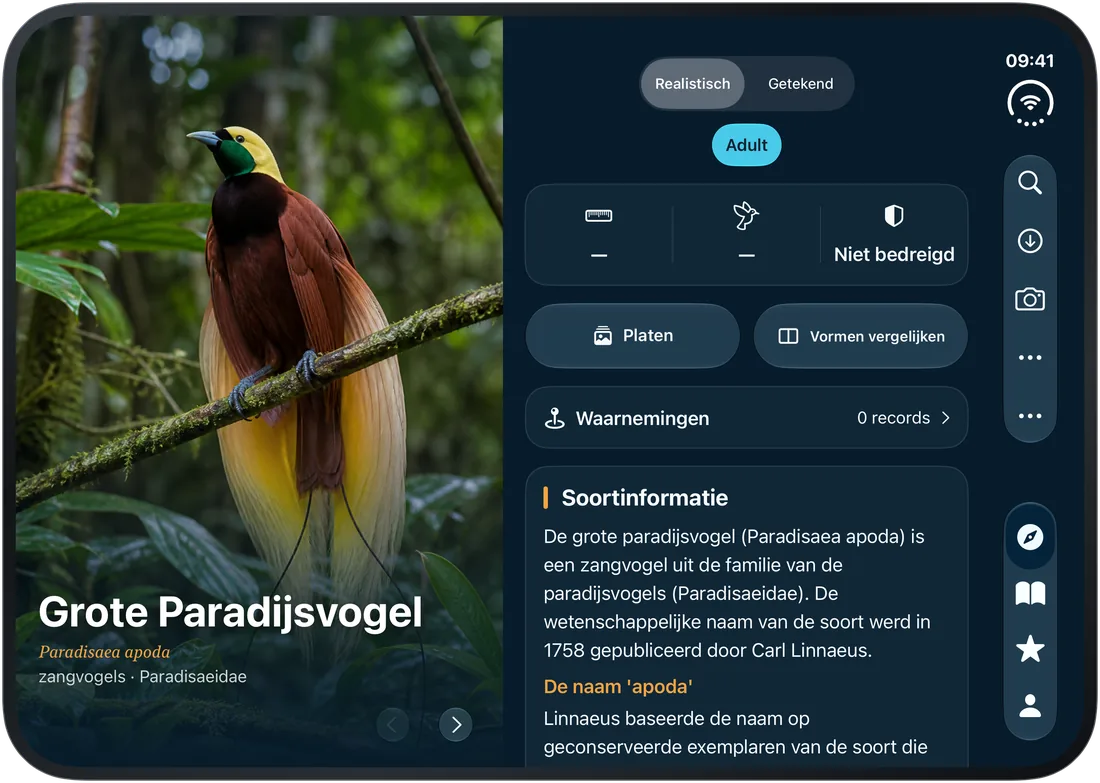 iPhone Duo · Opengeklapt: links de vogel, rechts de info